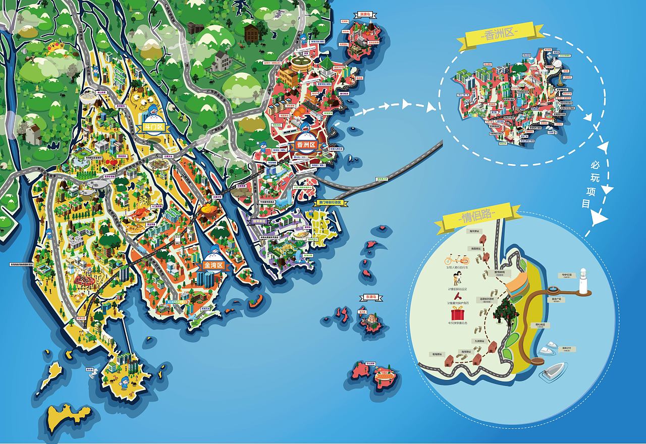珠海城市卡通地图|插画|商业插画|GA_MAN独立