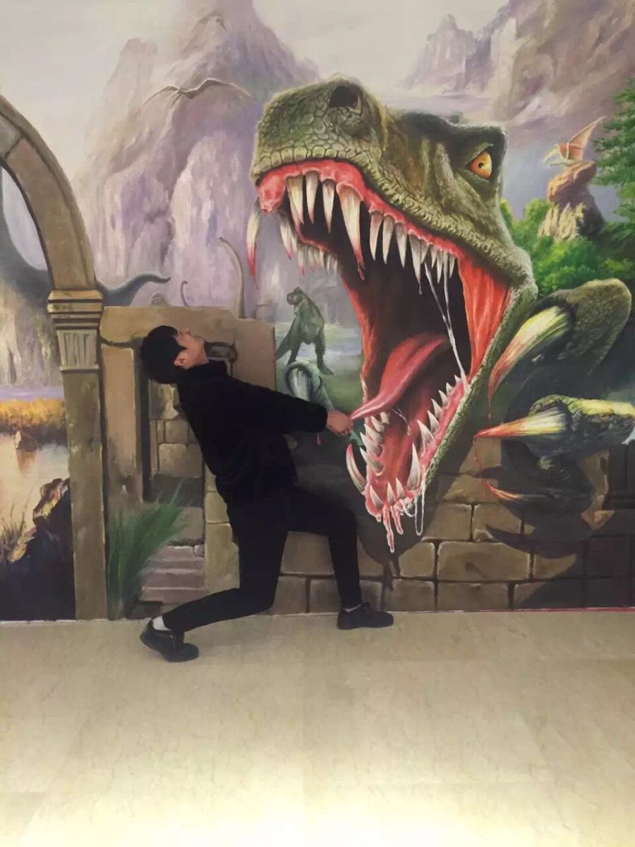 原创绘制3D立体画,侏罗纪公园\/恐龙时代再现|墙