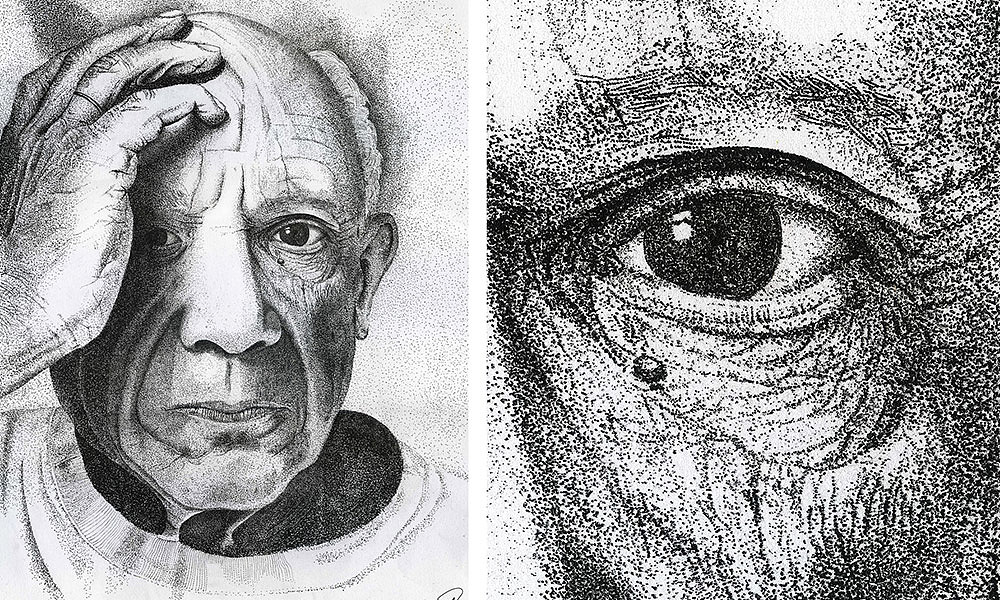 出于对点画的痴迷与狂热,我绘制了毕加索,使用了cuttlelola(咔哆罗拉)