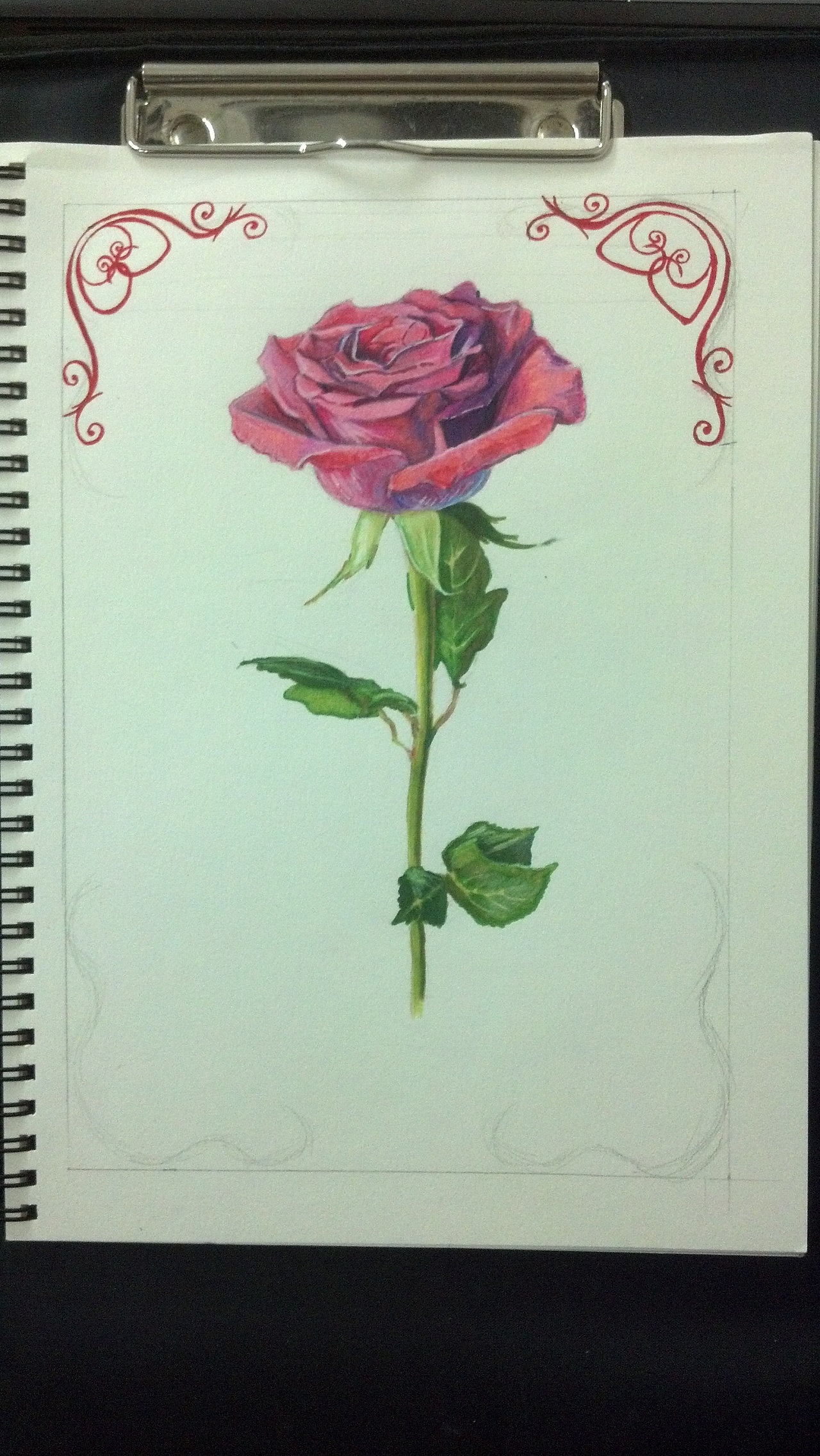 玫瑰整体上色完成,添加一个边框