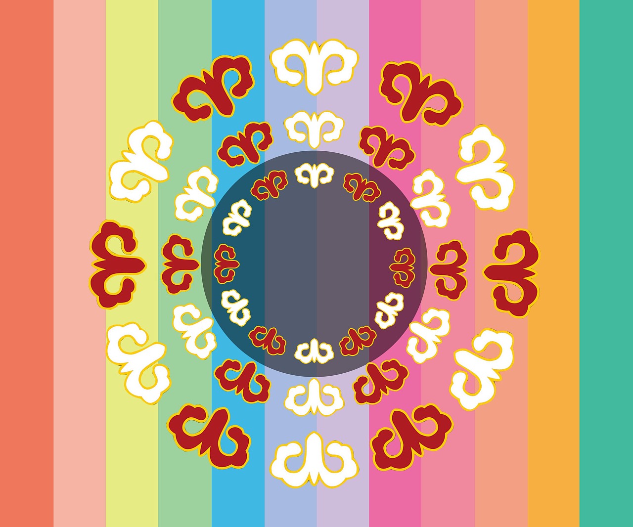 羌族纹样的重新组合,结合了羌族典型的羊角花,转转菊等元素