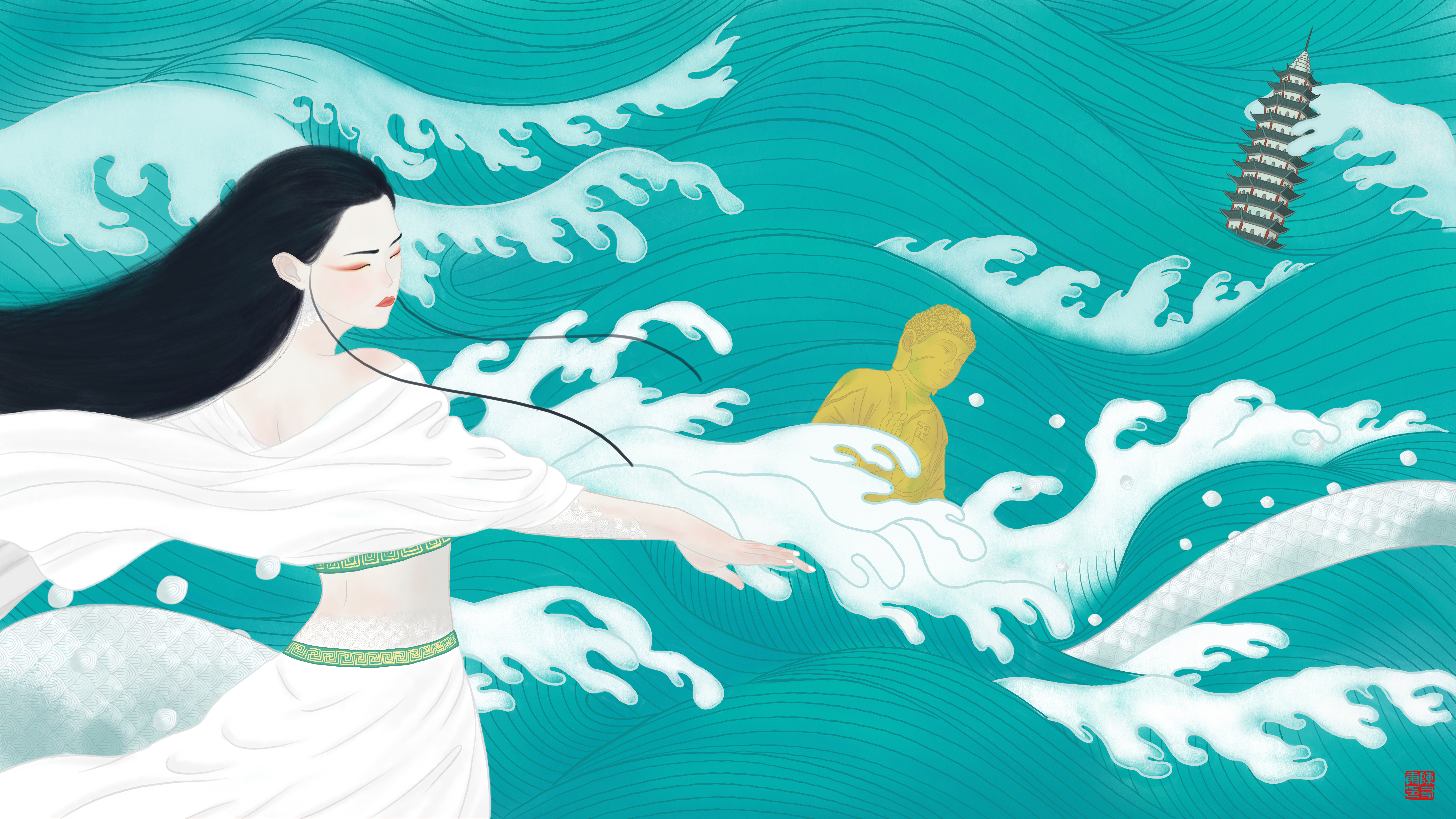 《中国神怪》系列插画作品——白蛇