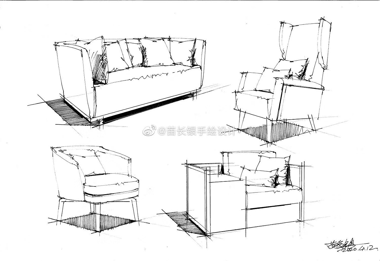 室内设计家具手稿|空间|家装设计|苗长银手绘空间