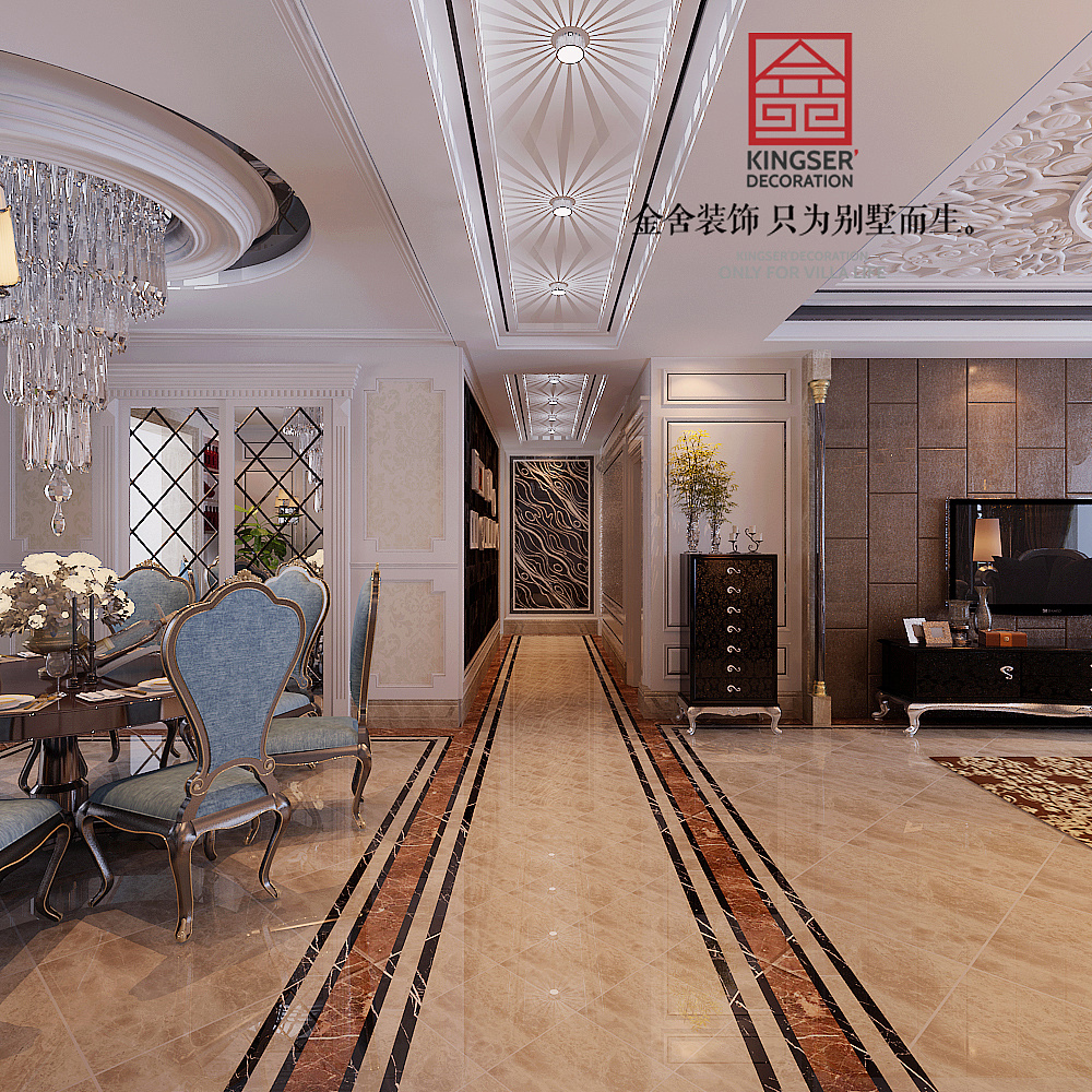 【平泉样板间135㎡三室两厅装修效果图后现代奢华主义风格】-金舍装饰