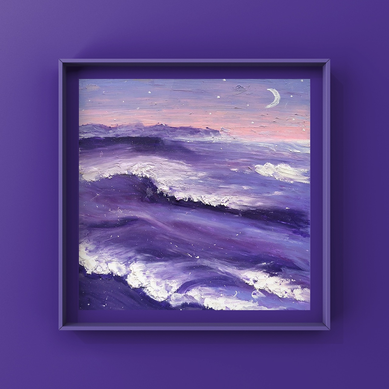使用油画棒绘制 手绘 温柔紫色系海浪 原创