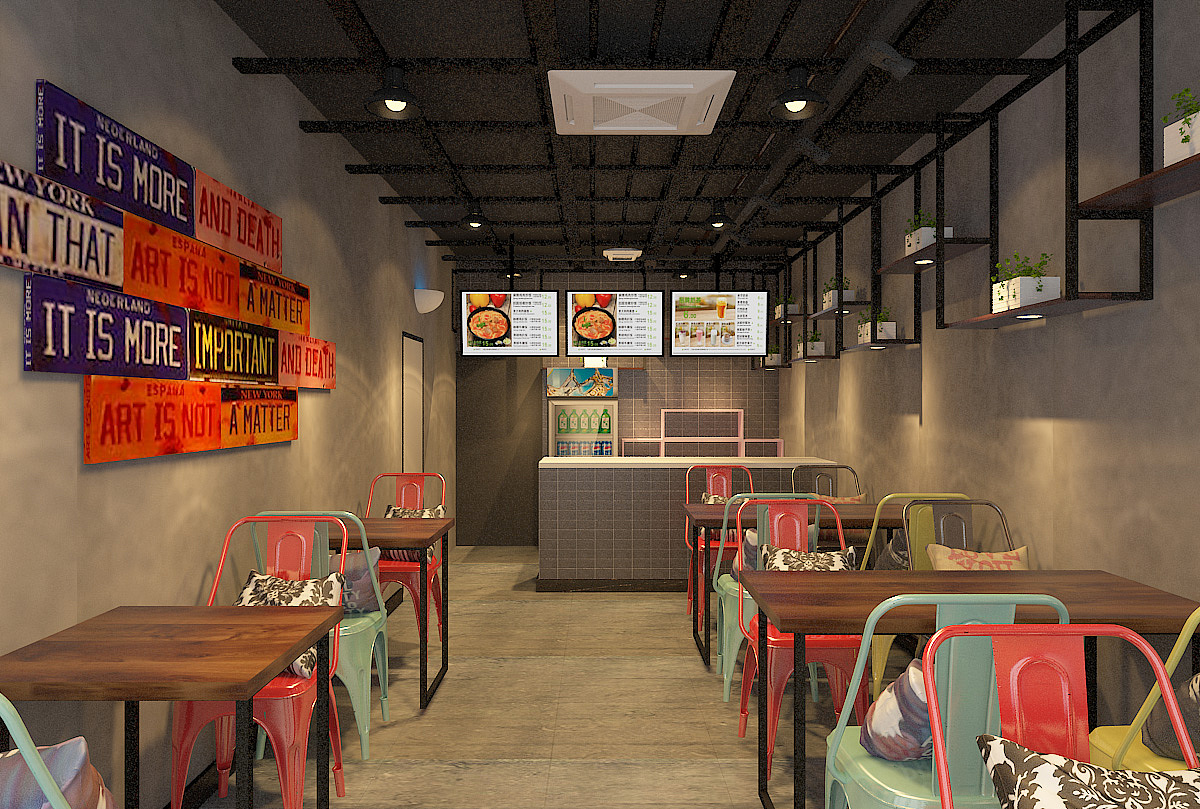 掌柜联盟恭祝北城老犟烤肉拌饭加盟店装修设计效果图