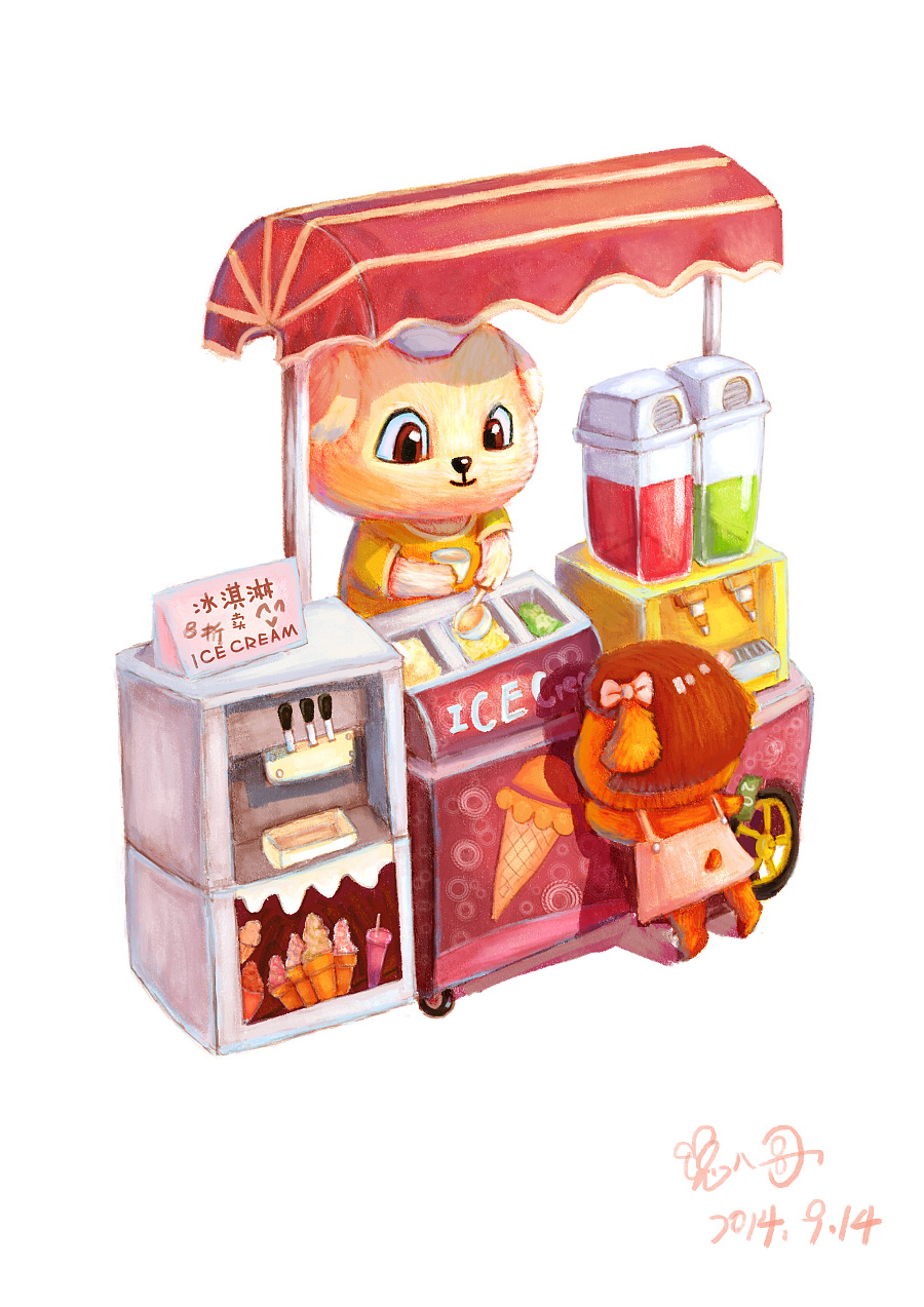 冰淇淋卖冰淇淋|儿童插画|插画|吸血小妖兔 - 原