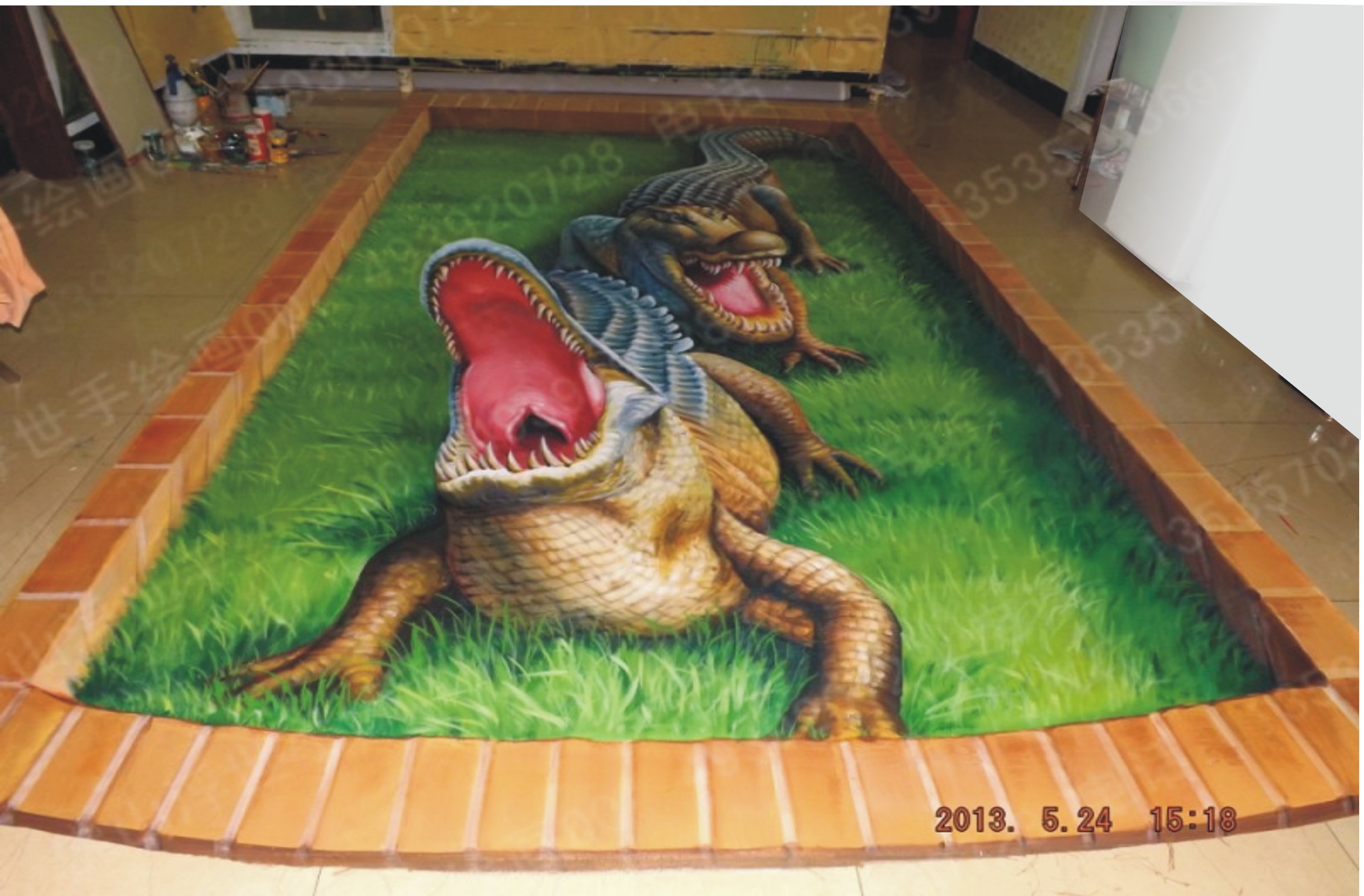 3d地画鳄鱼池,绘制过程|其他|墙绘/立体画|浮世手绘画工作室 原创