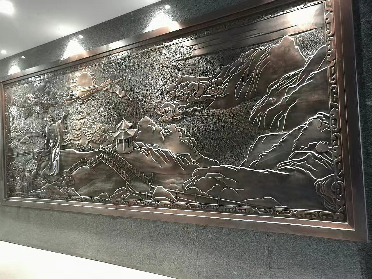 酒店大堂文化背景墙 大型锻铜画 紫铜锻造浮雕壁画