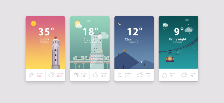 气界面设计 扁平插画设计 |移动设备主题\/APP皮