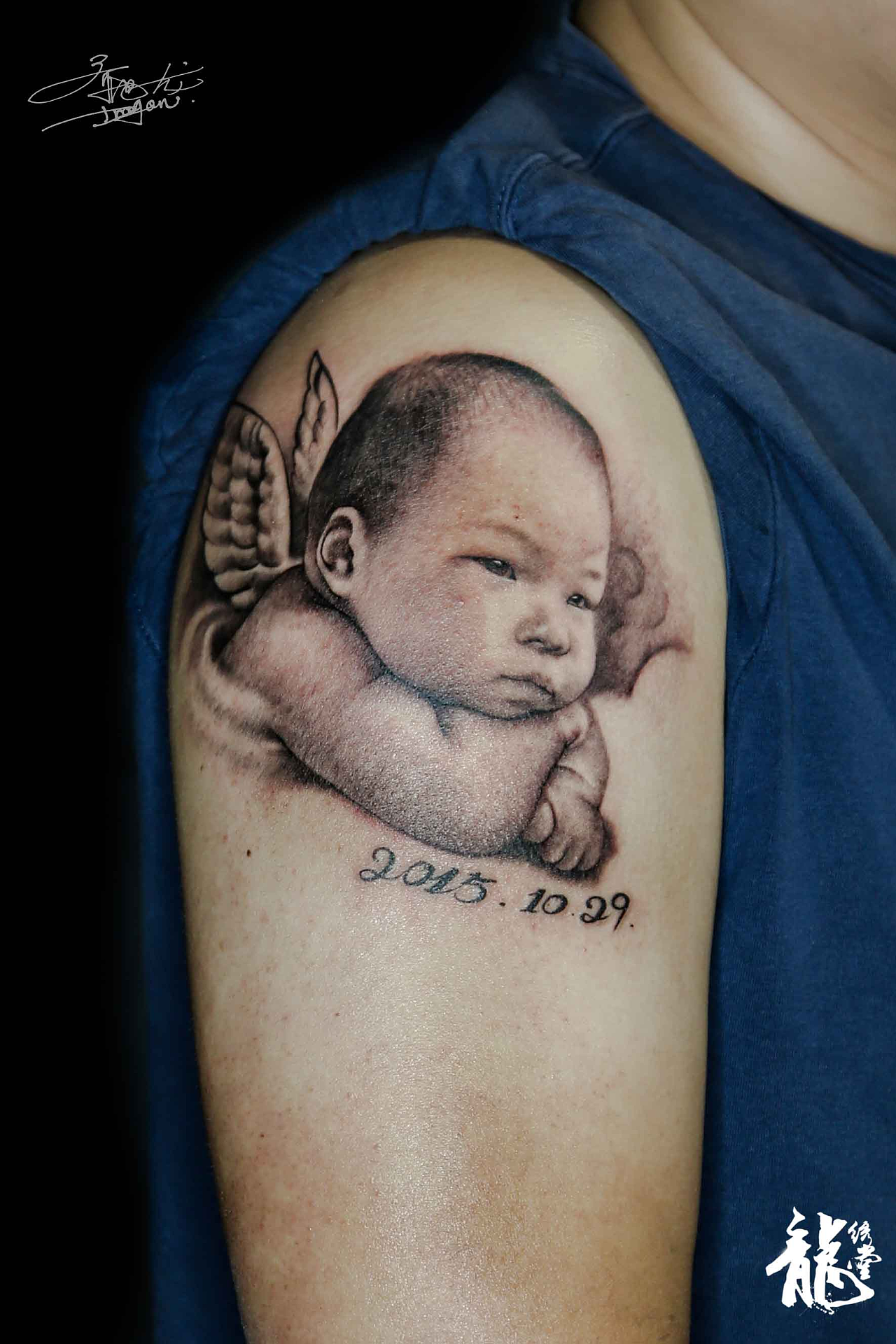 大臂小孩人物肖像头像纹身|手工艺|工艺品设计|龙绣堂刺青 - 原创作品 - 站酷 (ZCOOL)