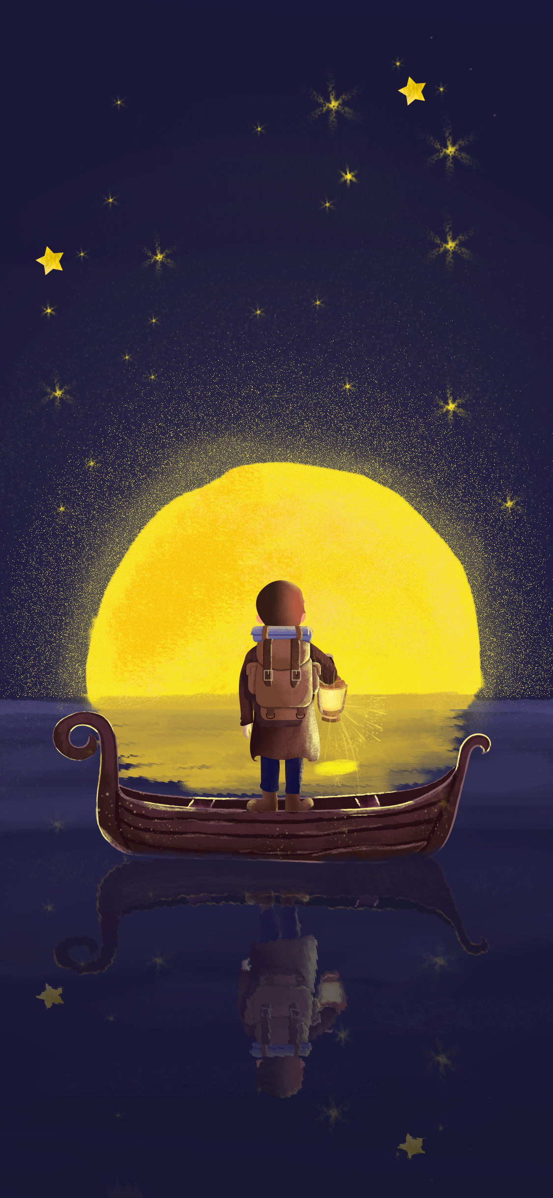 一个人-一盏灯-一艘船