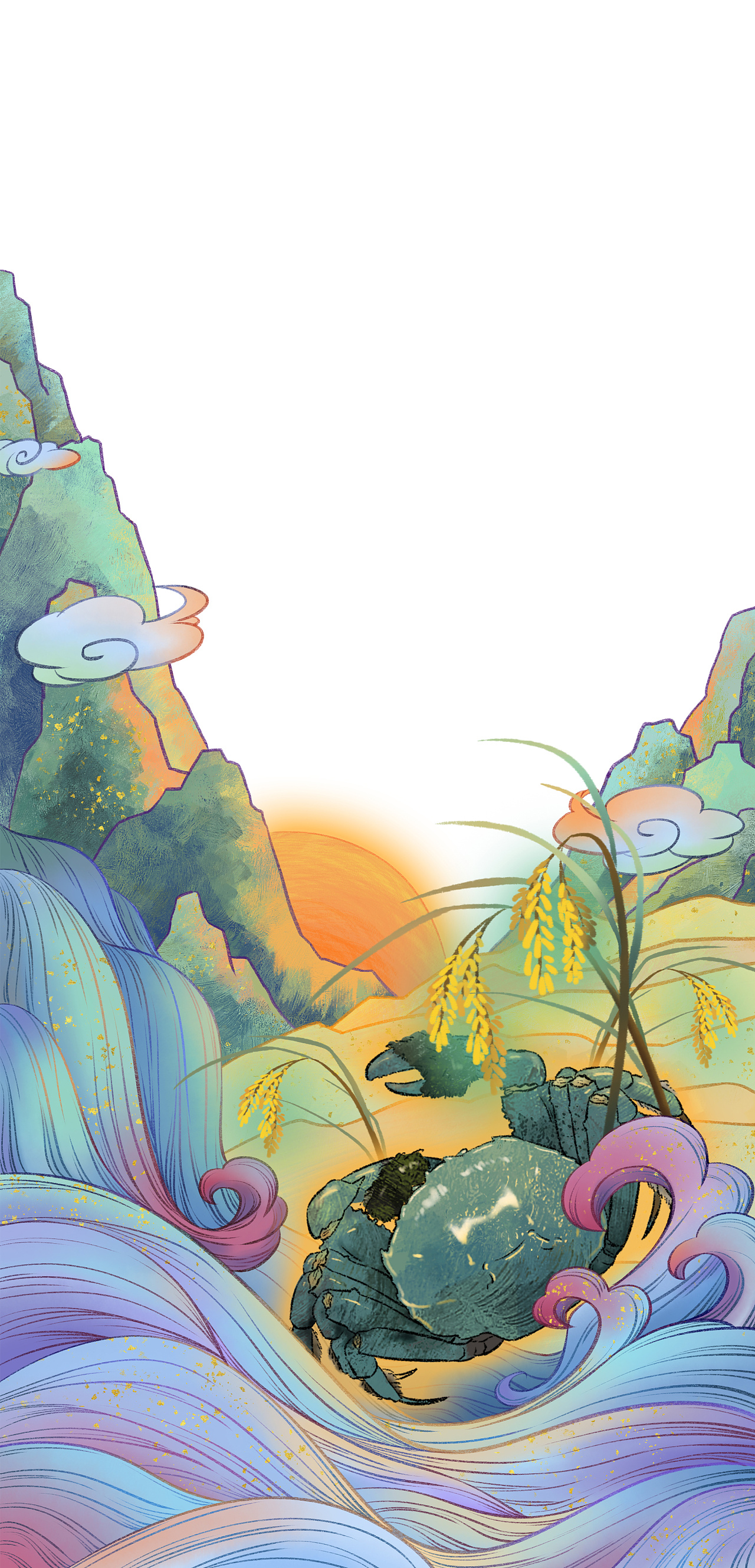 《白鹭戏稻鱼》产品包装插画