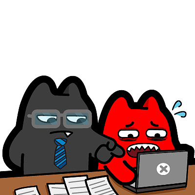 i23【魔鬼猫表情-压力】#半身 双子 电脑 文件 加班 老板 工作 指导