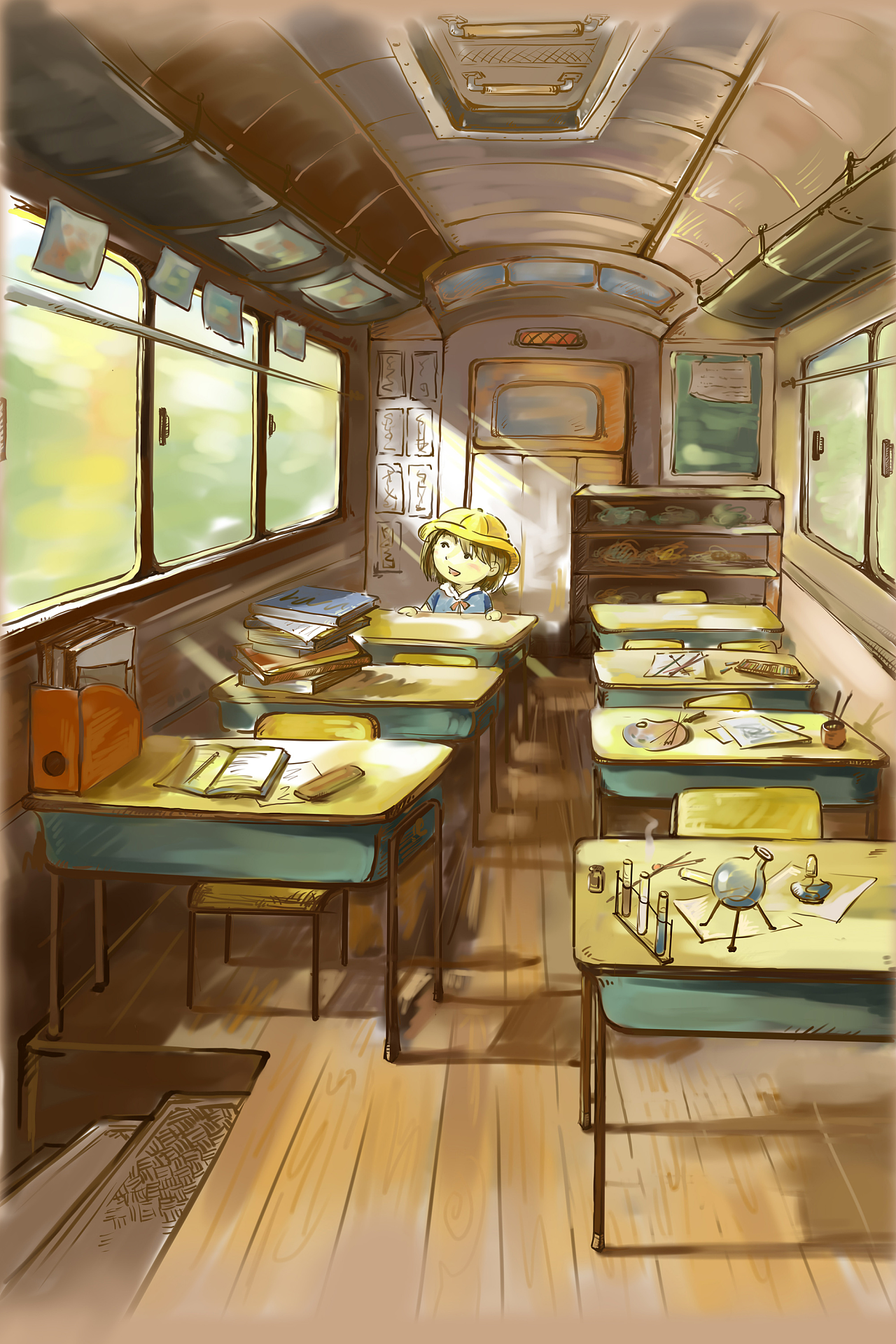 窗边的小豆豆--电车教室|插画|商业插画|Little_F - 原创作品 - 站酷 (ZCOOL)