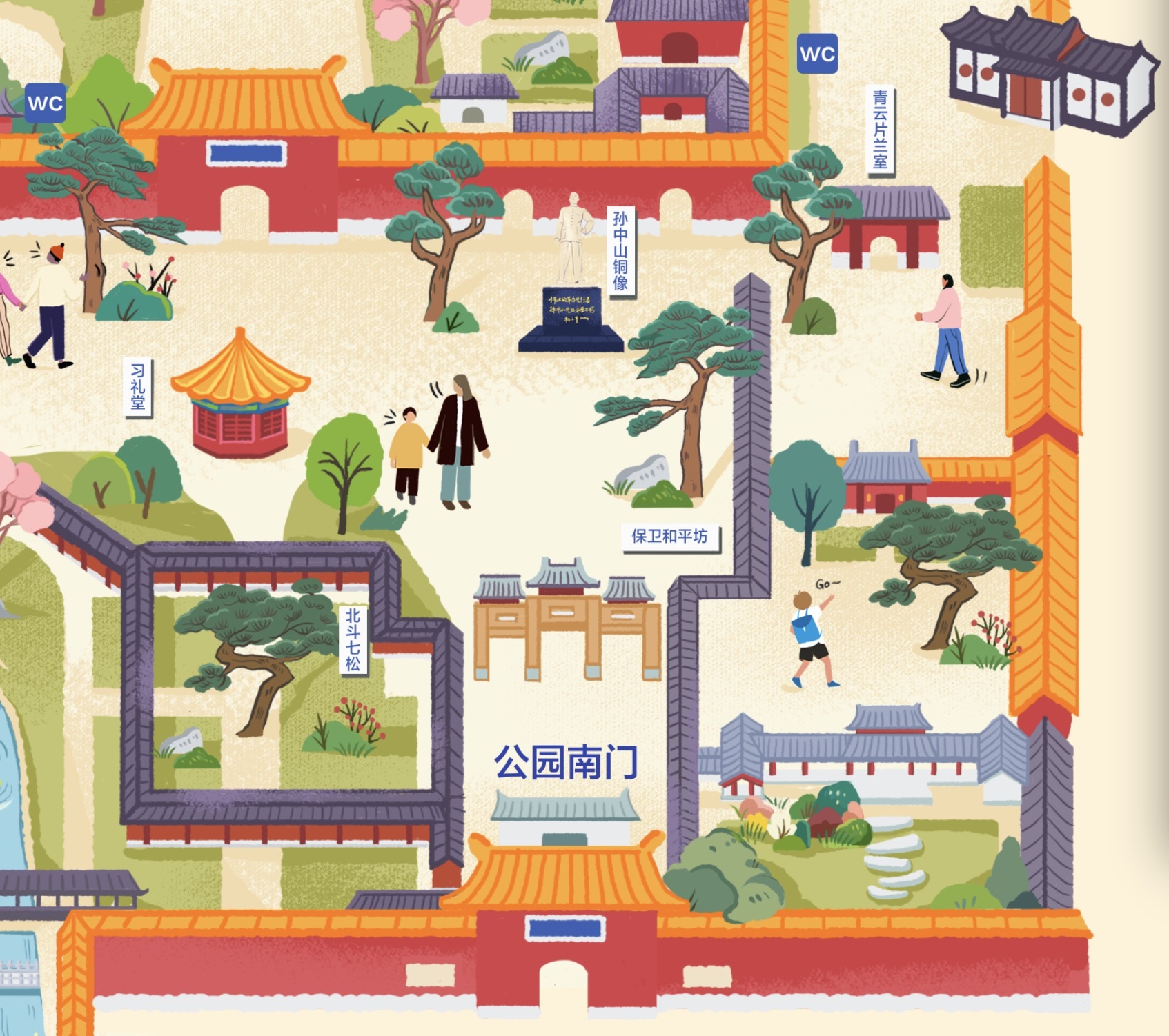 北京中山公园手绘地图导览图
