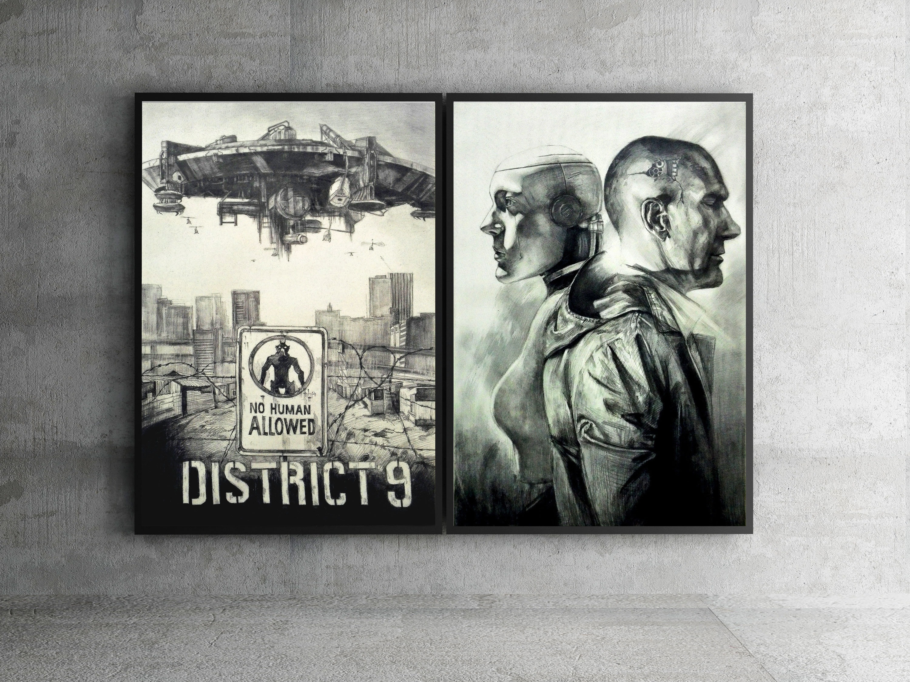 《第九区》,《机器纪元》素描手绘科幻电影海报
