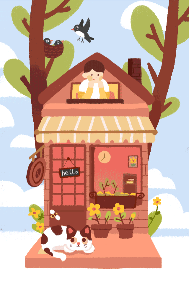 插画组合:小屋的春夏秋冬