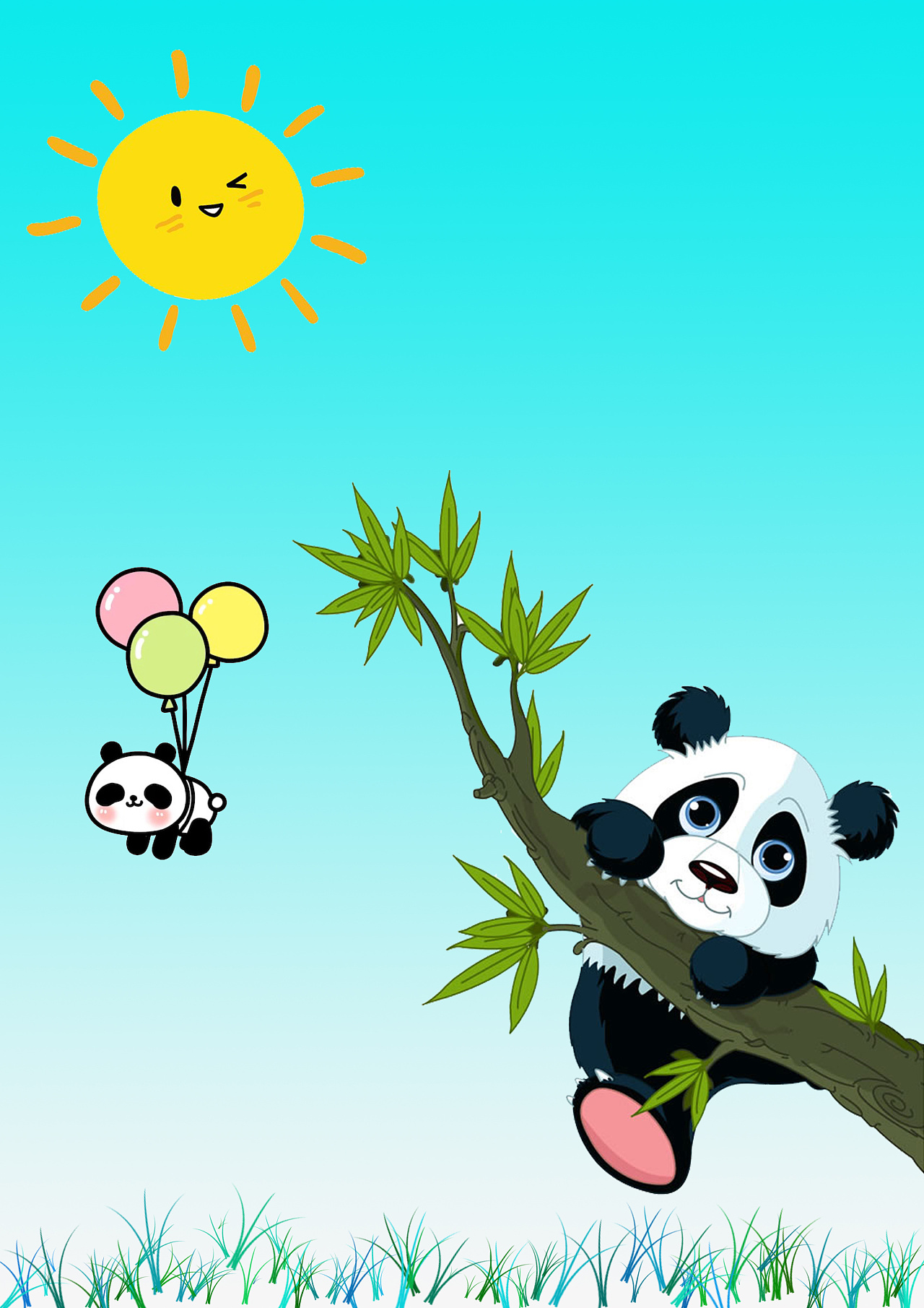 超级可爱的两个熊猫宝宝,加上蓝色的背景让人看上去非常的舒心