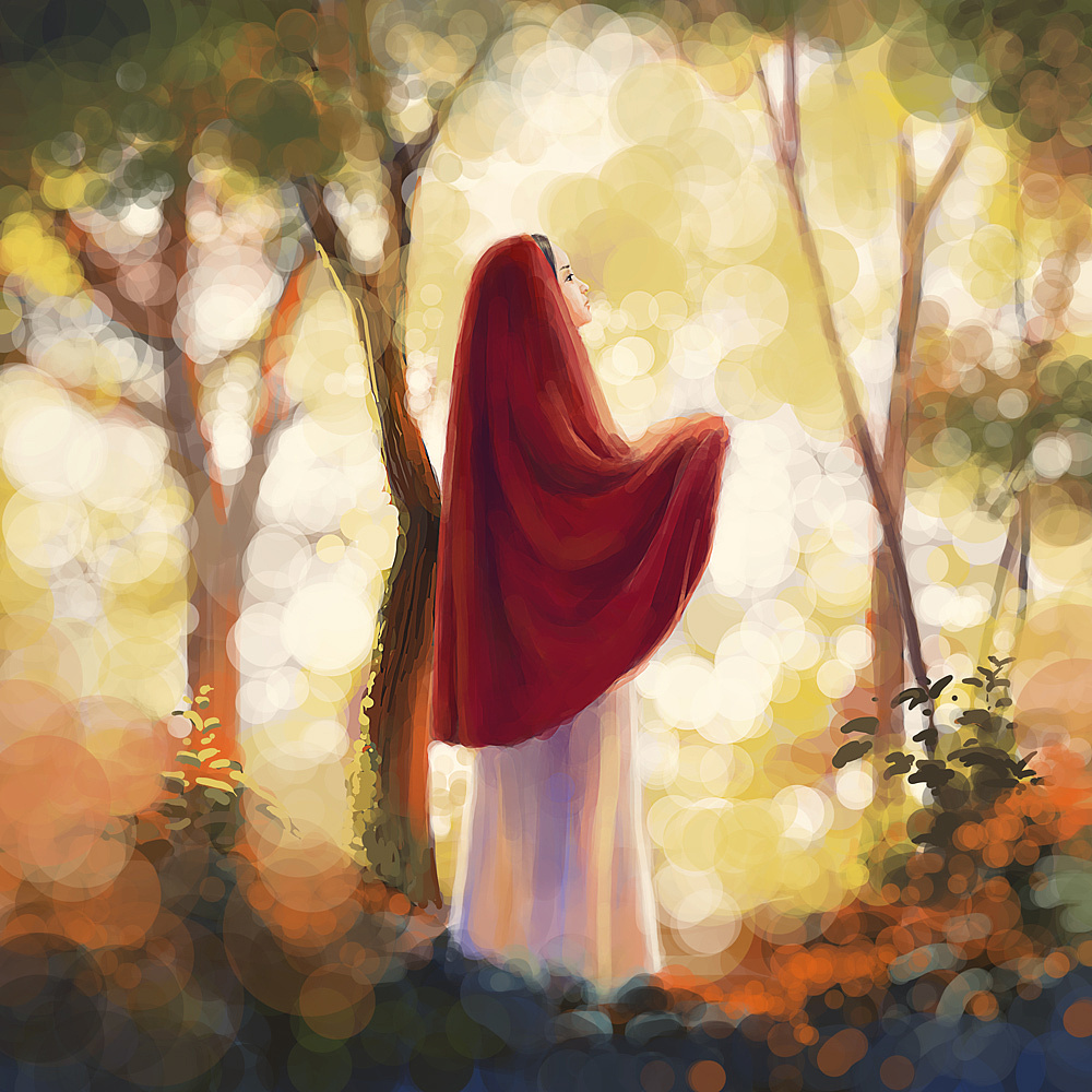 森林里的红衣少女