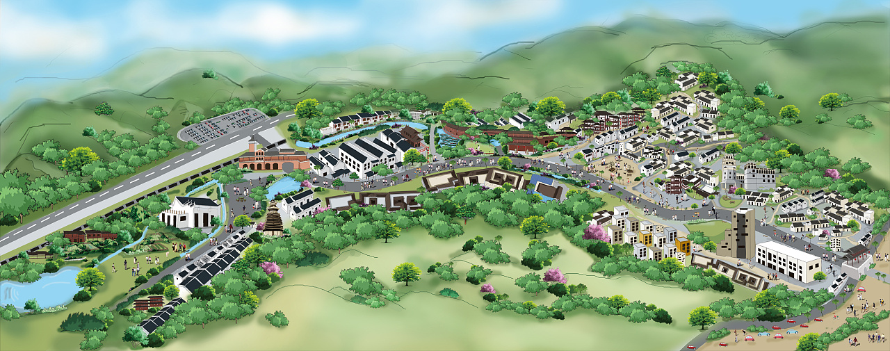 布吉甘坑客家小镇手绘地图|插画|其他插画|Rena饭 - 原创作品 - 站酷 (ZCOOL)