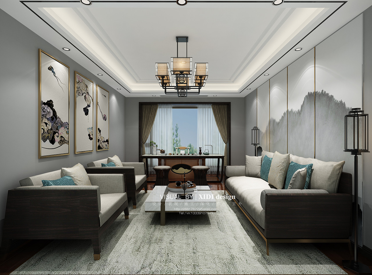 家装室内设计新中式风格客厅效果图