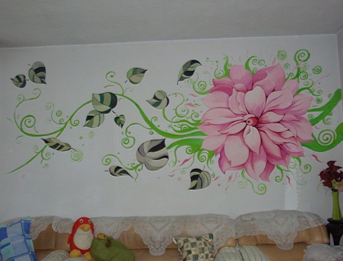 墙体彩绘之花开富贵|室内设计|空间\/建筑|Soda
