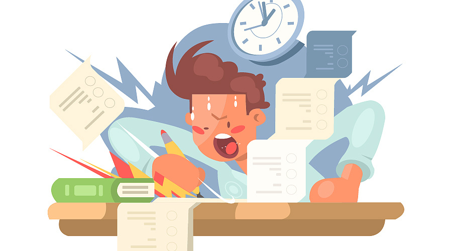 成堆的试卷或教辅(论答微信公众号手绘配图)