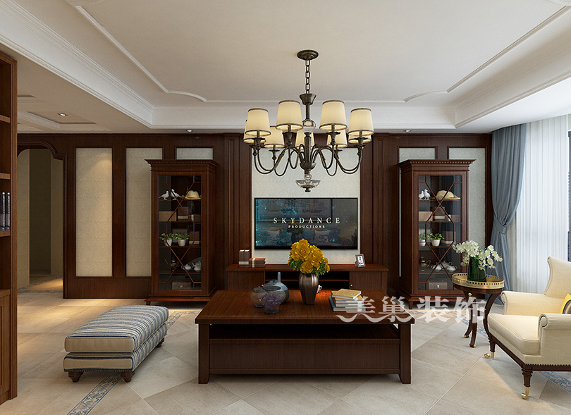 美巢泰宏阳光和苑美式乡村装修案例142平三室样板间