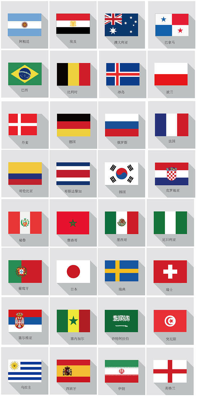 2018世界杯足球赛32个国家国旗|平面|标志|妖瓜子