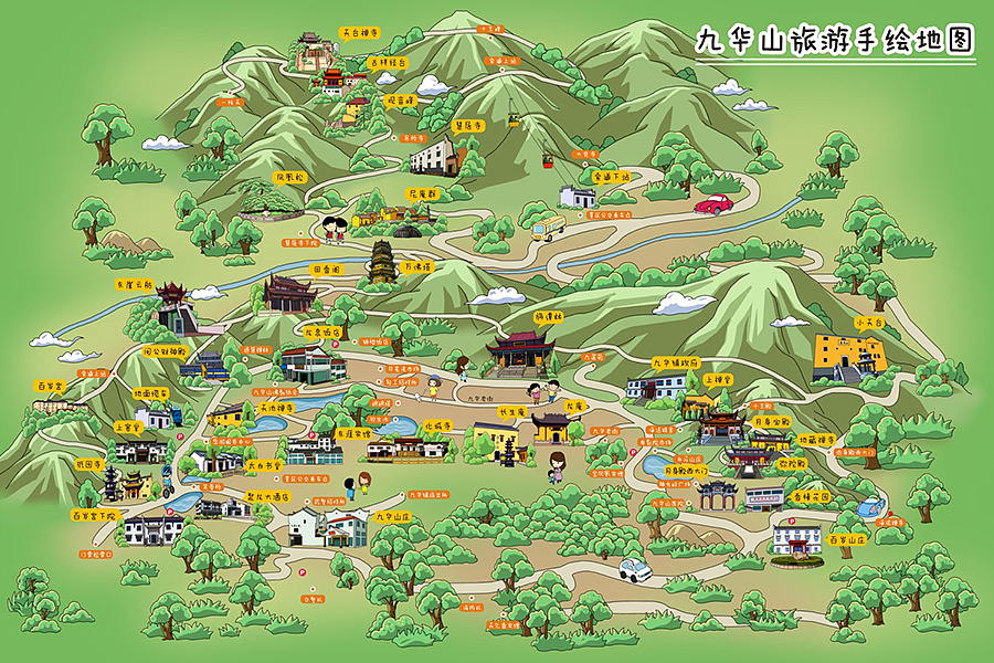 九华山景区手绘地图