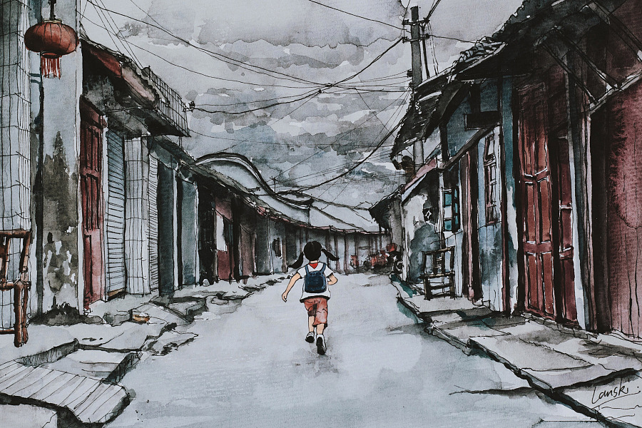 水彩手绘我的家乡-四川广汉|水彩|纯艺术|HiLan