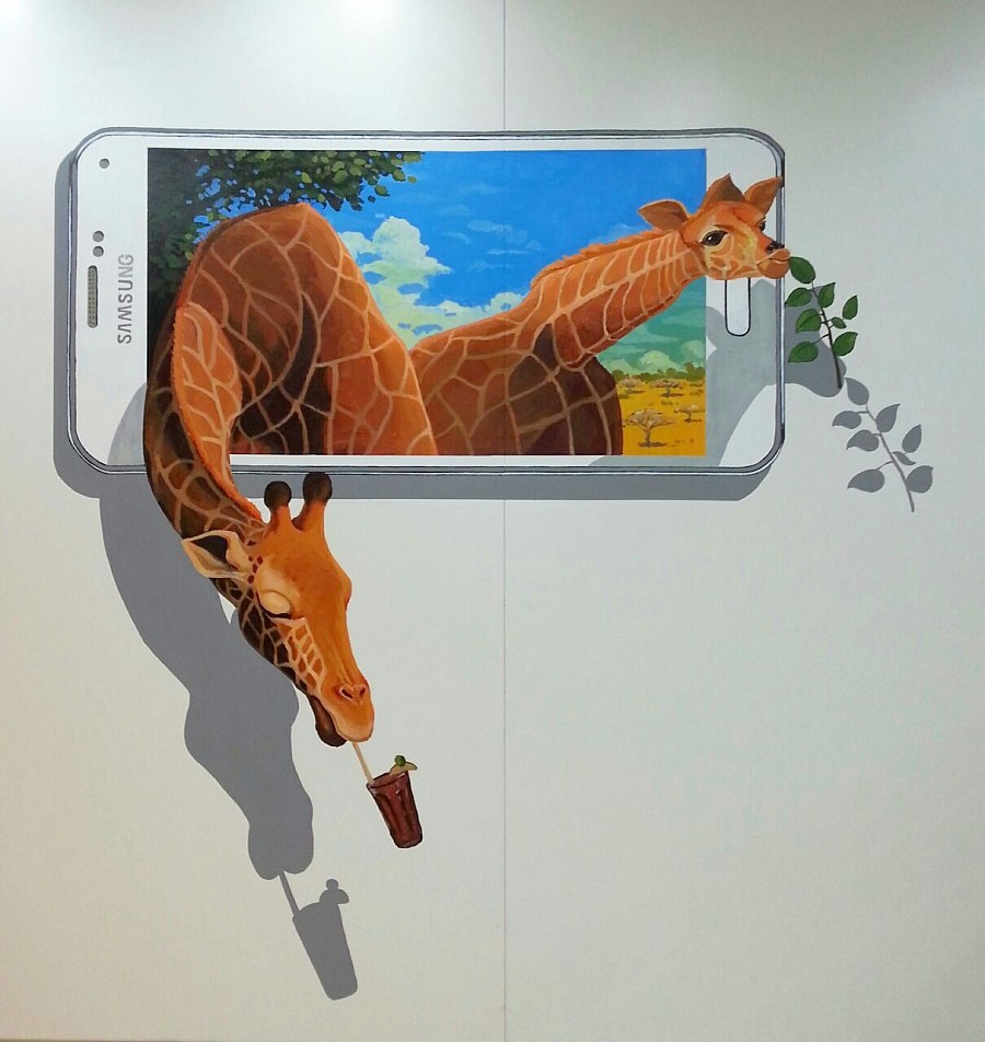 3D立体画三星5s手机主题长颈鹿|油画|纯艺术