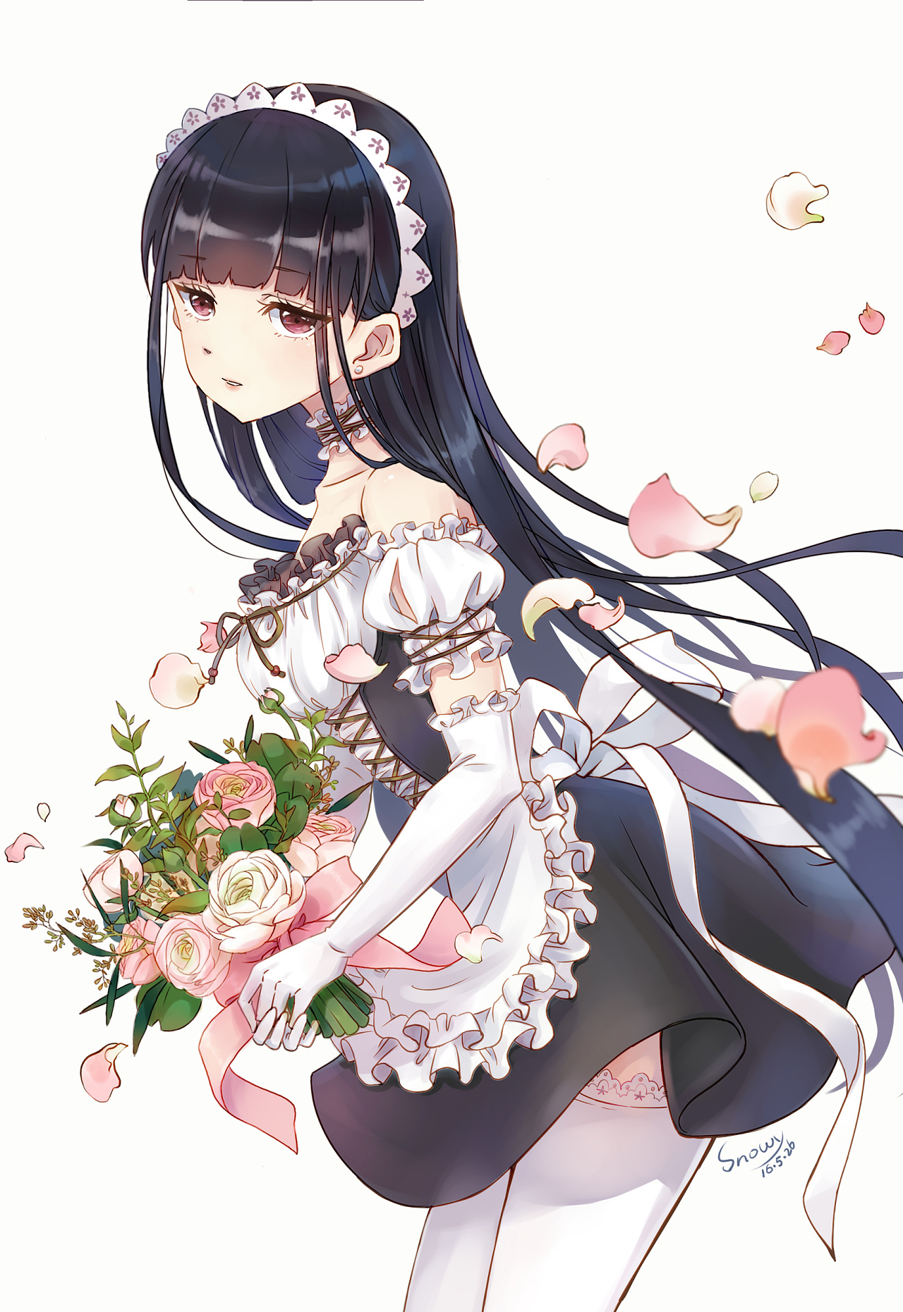 捧花的女仆装|插画|插画习作|沐沐snowy - 原创作品