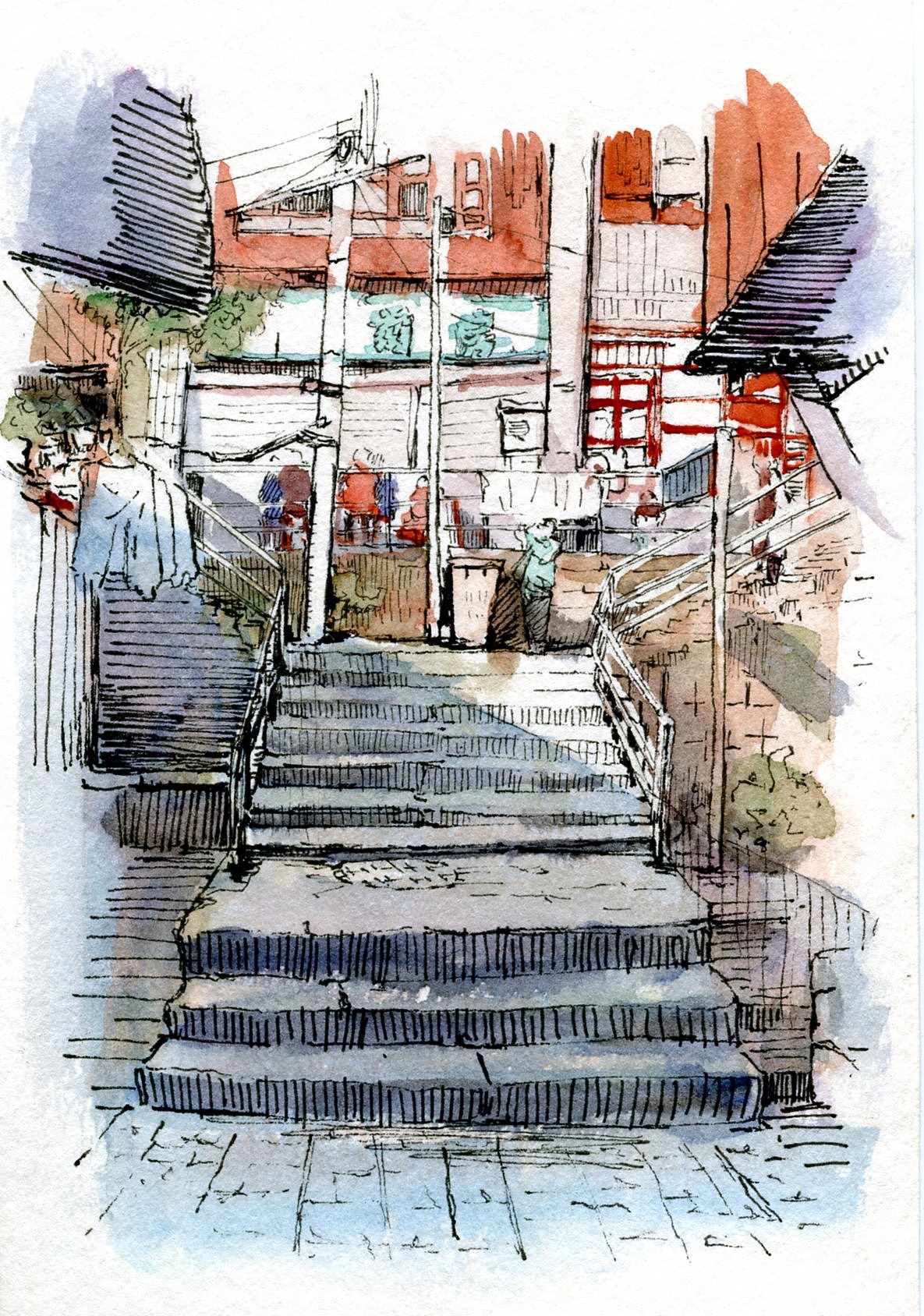 手绘明信片系列-重庆老街