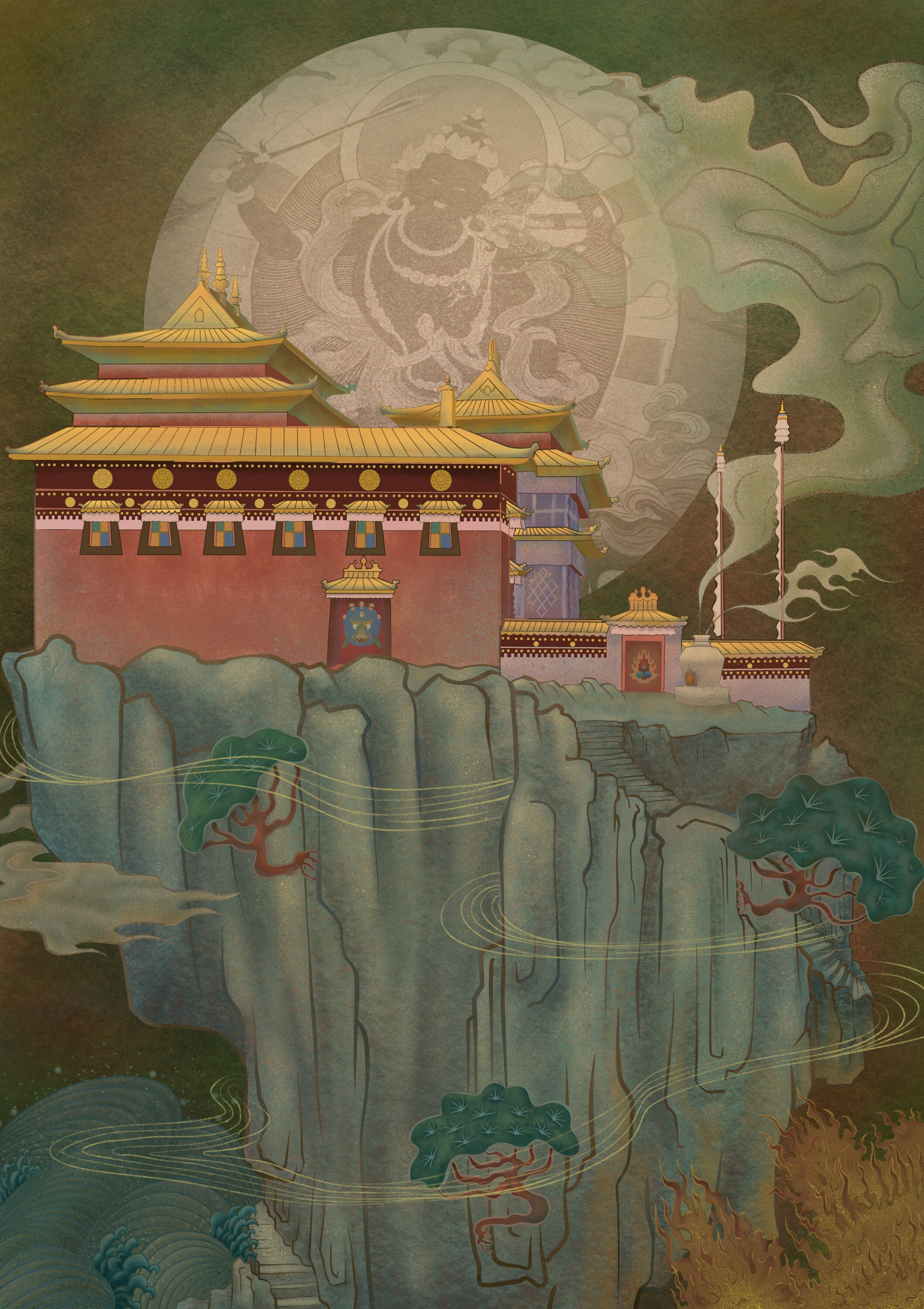 藏族寺庙 插画习作 古风插画