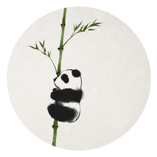 水墨中国风——竹间系列·国画·熊猫