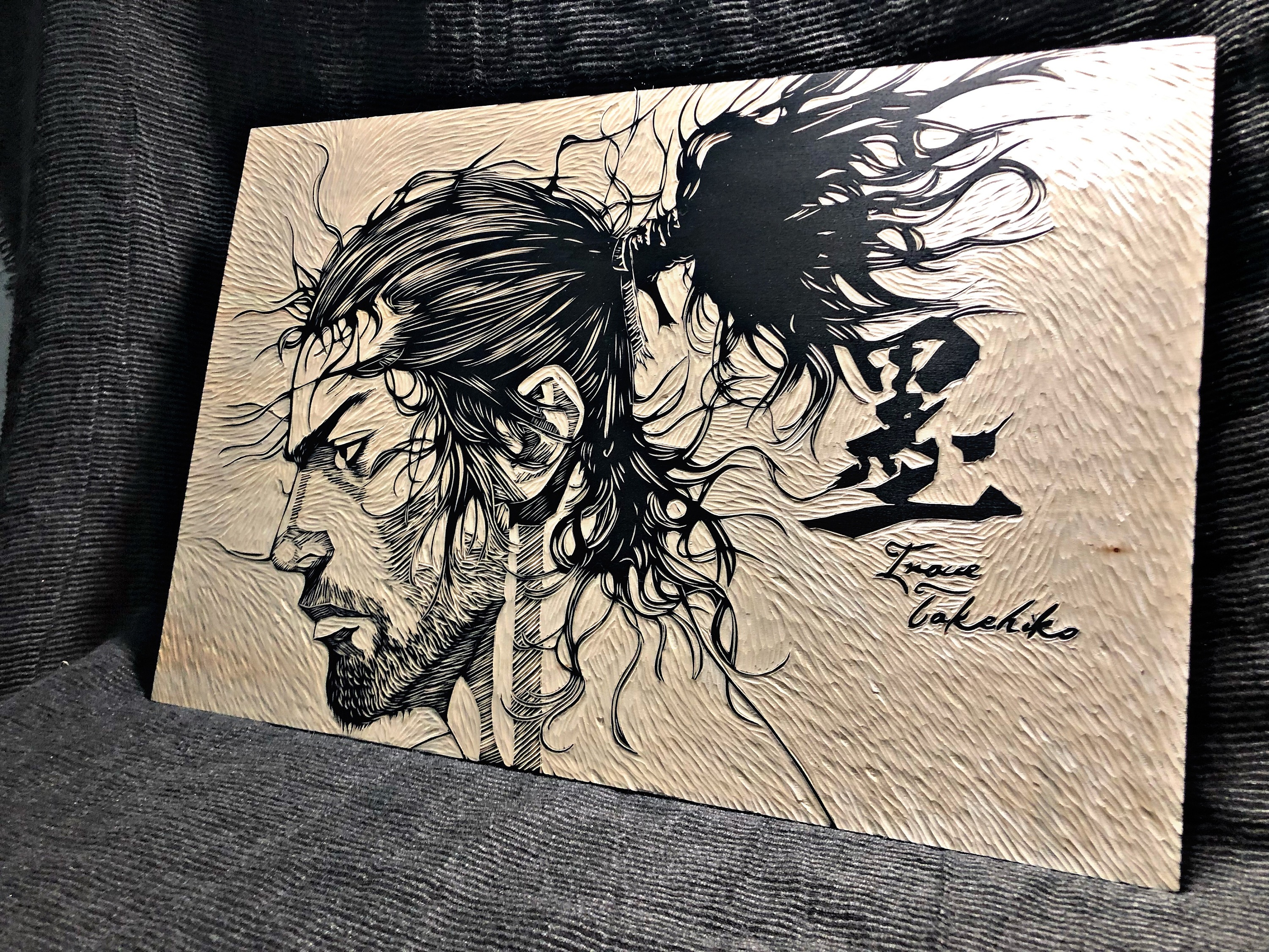 手工黑白木刻版画宫本武藏