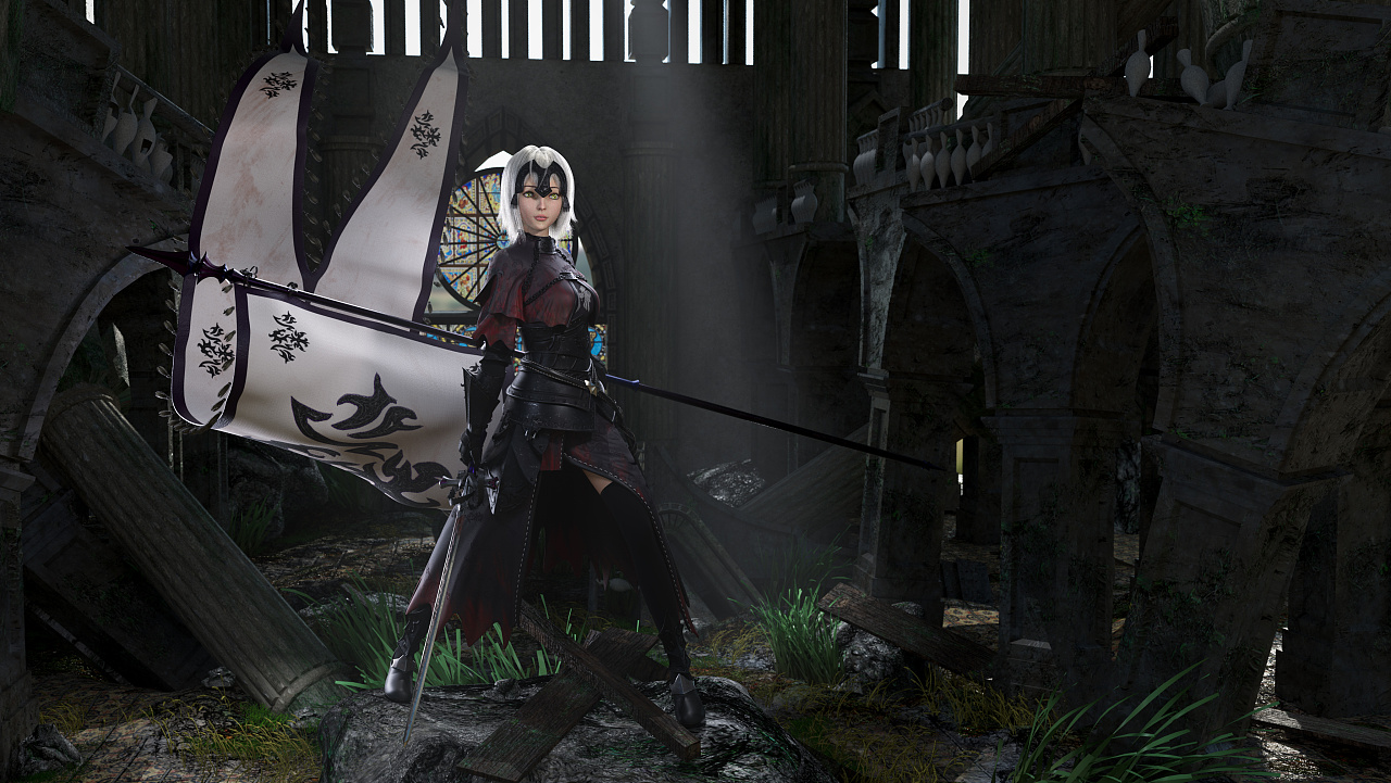 原型是一款贞德的手办,尝试做了下cg化