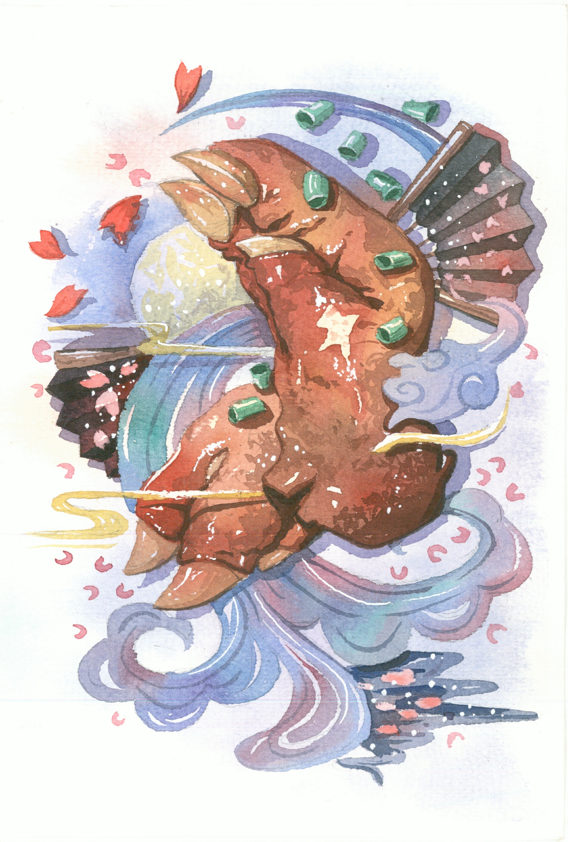水彩手绘·原创济南美食和风插画,一起享受济南美味的