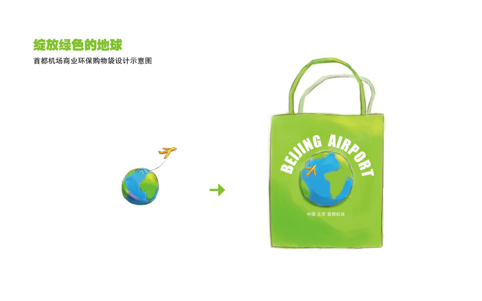 放绿色的地球--首都机场商业环保购物袋设计|平