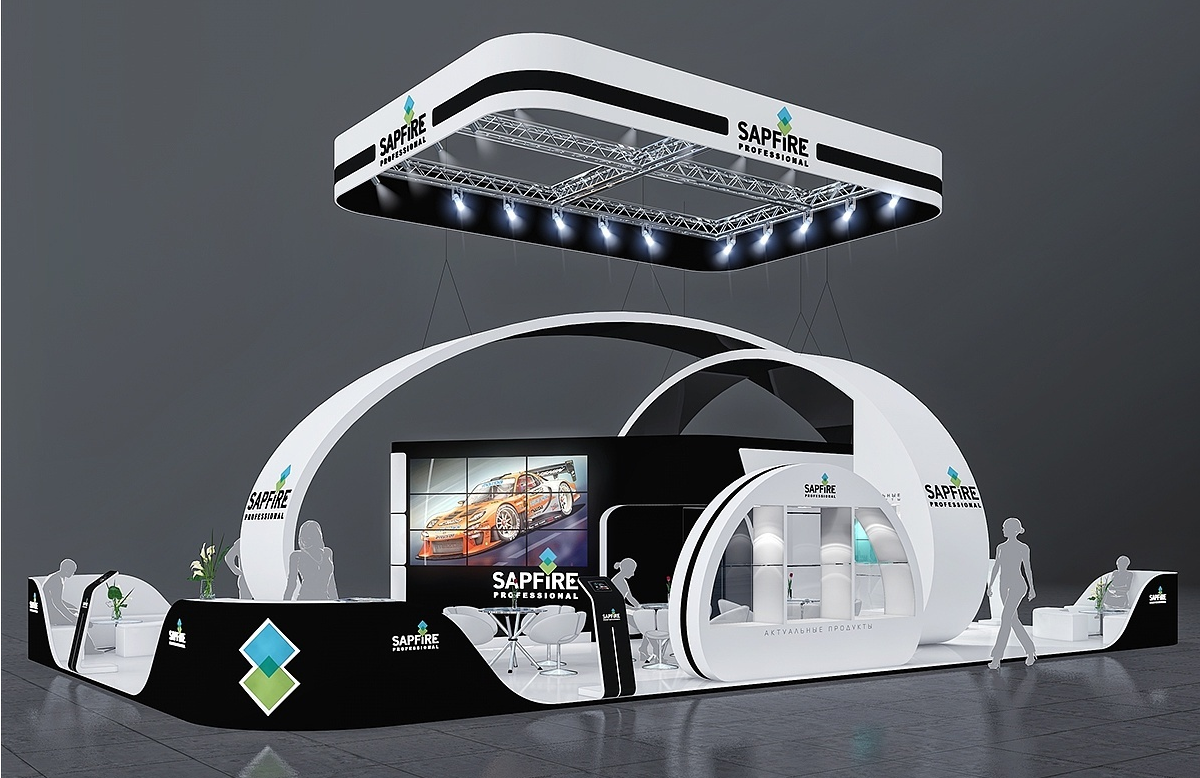 汽车展位-白色系-简约风3d设计效果图