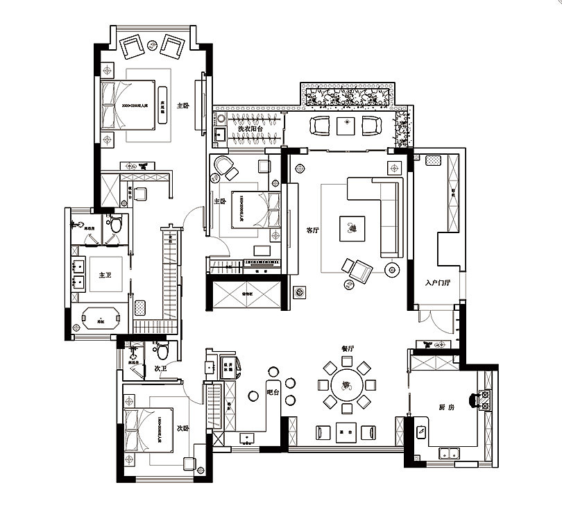 迎宾路3号四室两厅大平层装修,现代简约风格装修效果图设计