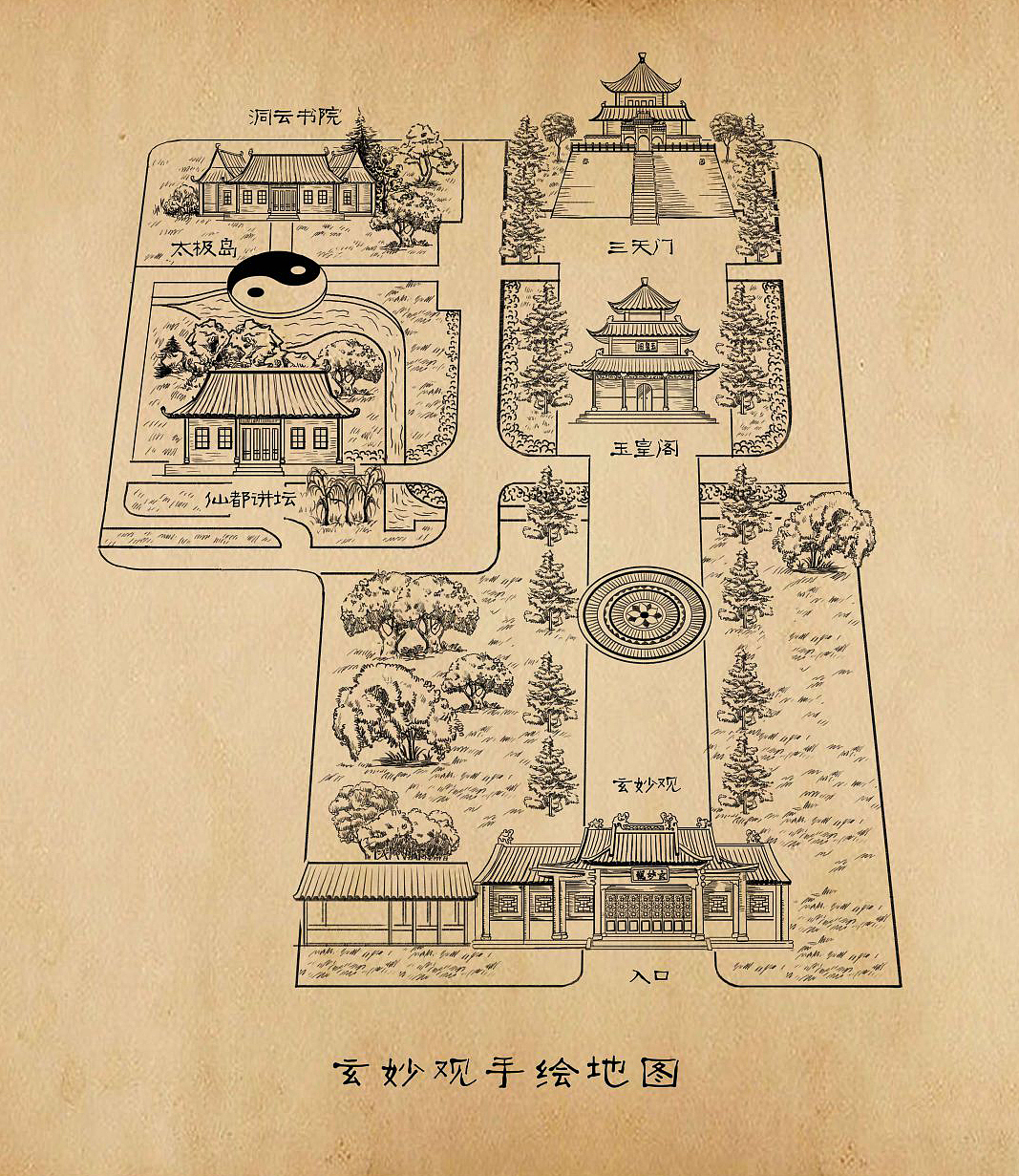 荆州市仙都景区手绘地图图片