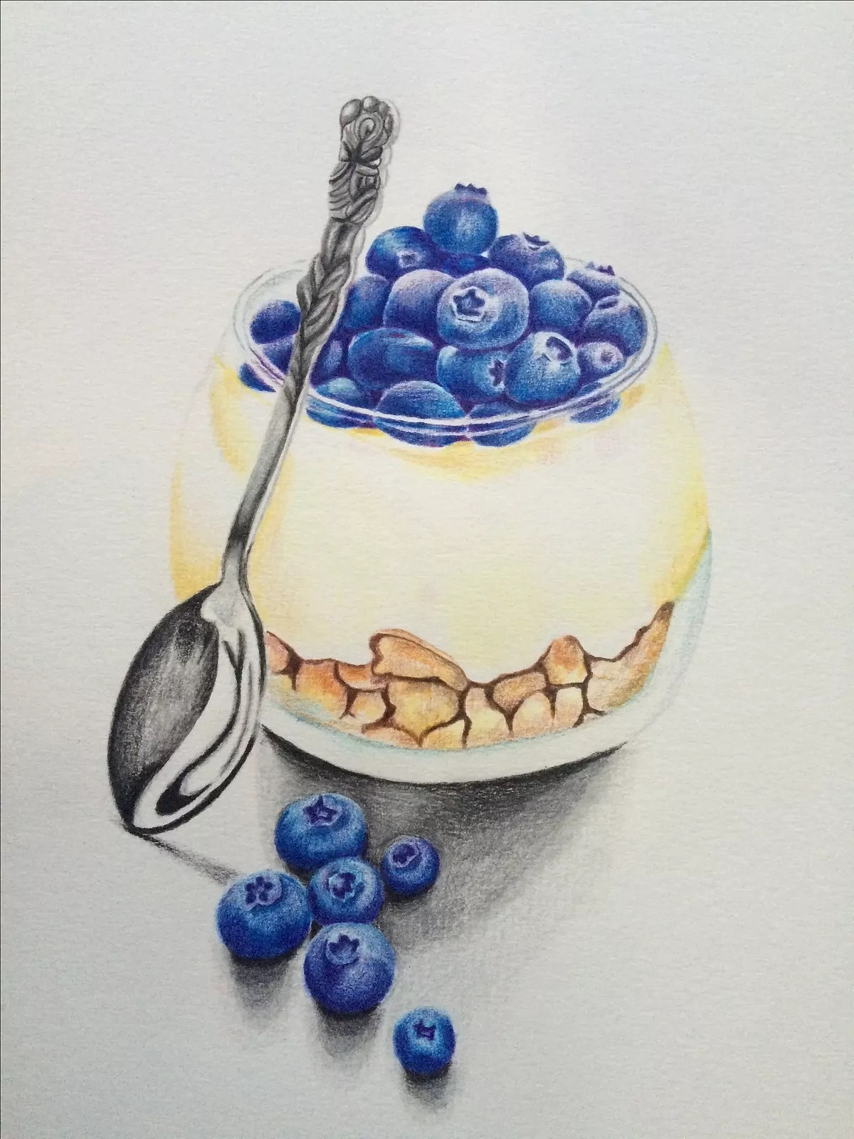 彩铅蓝莓布丁  素材来源于网络照片