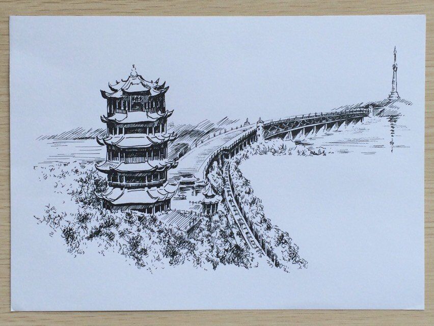 武汉著名建筑钢笔素描图片