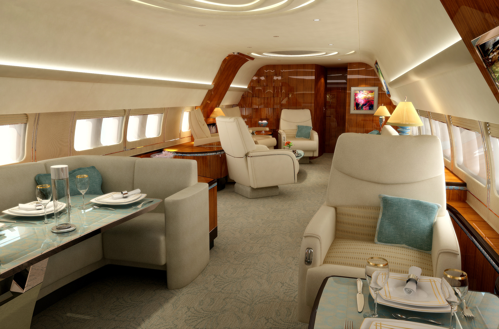 为波音747私人飞机内部设计的效果图