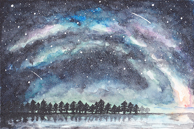 简单唯美的水彩画星空怎么画图片