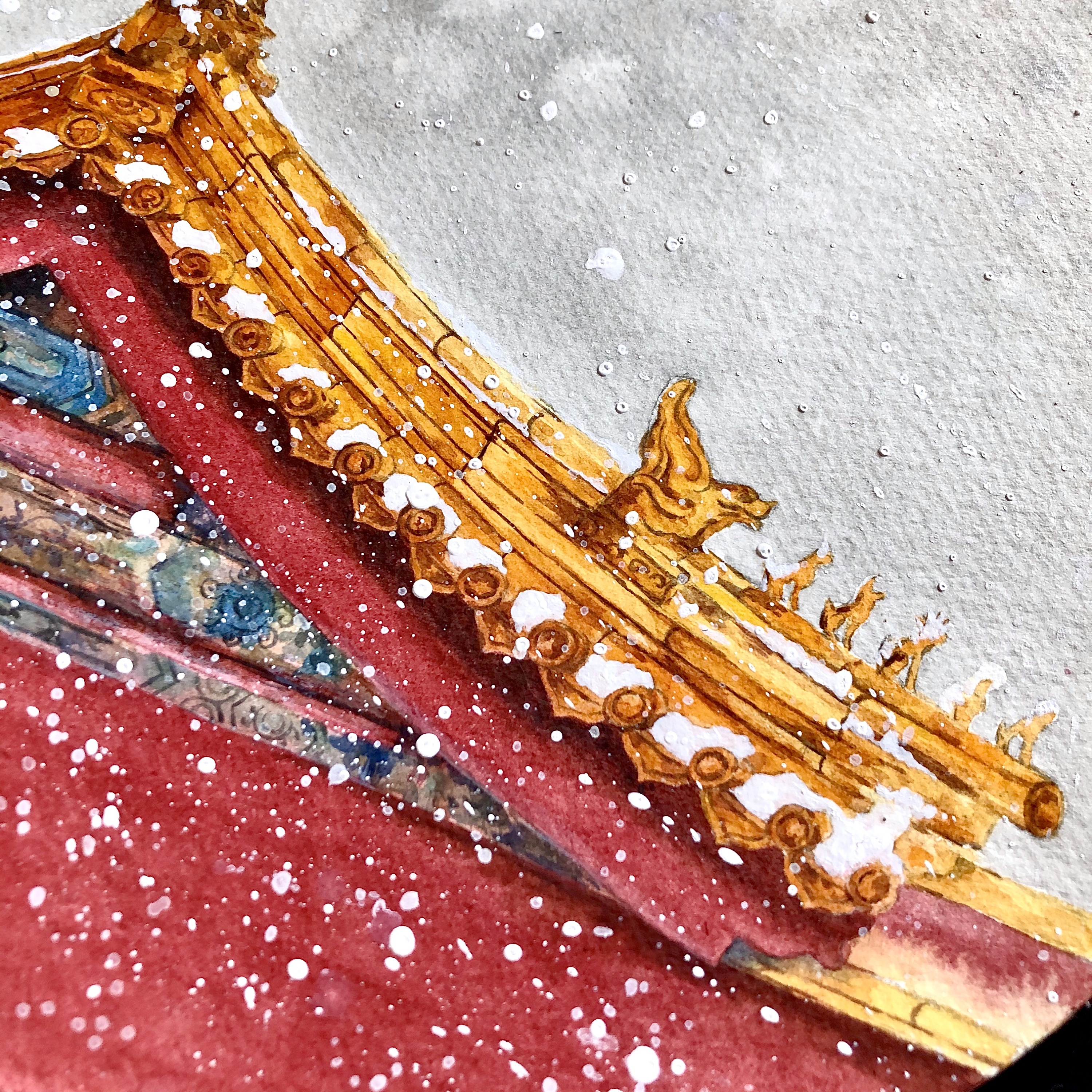 故宫的雪|纯艺术|水彩|_adandan - 原创作品 - 站酷