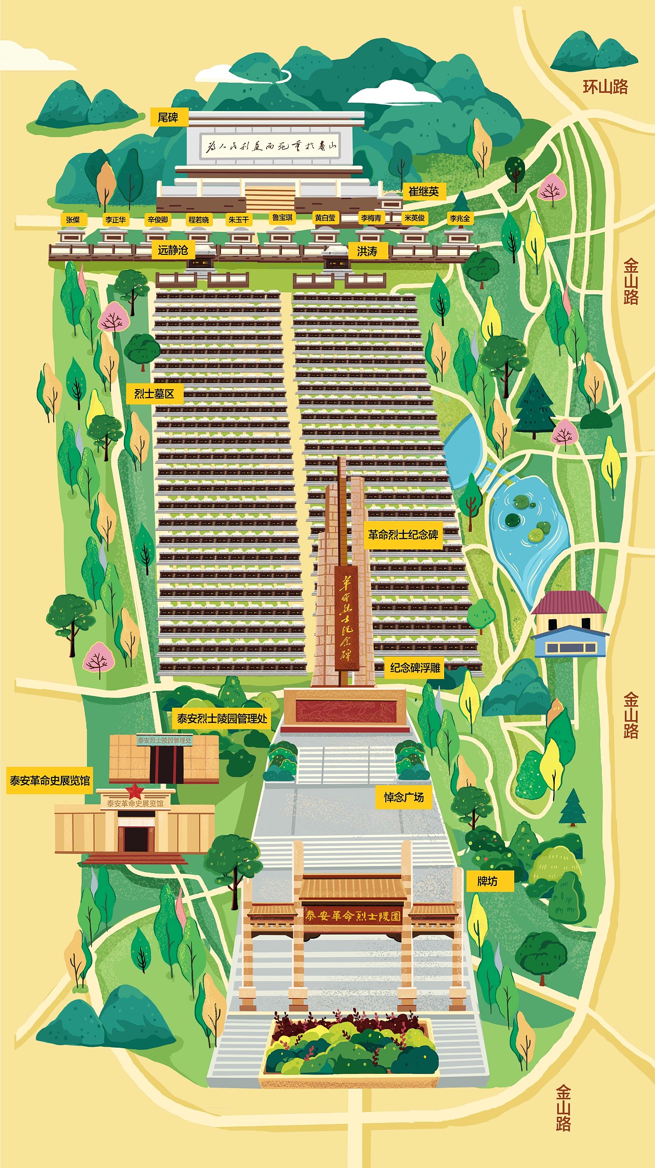 泰安烈士陵园手绘地图(手机导视图)|插画|商业插